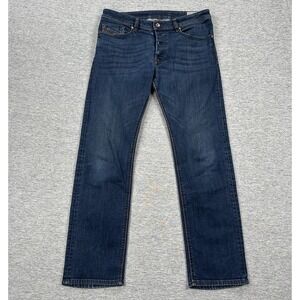 Diesel Jeans Mens 32x32 Blue Denim Waykee Regular Straight Button Fly Distressed